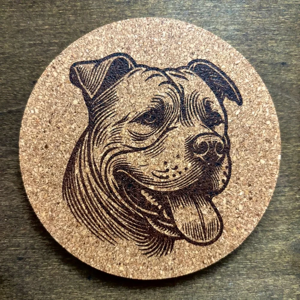 American Pit Bull Terrier Face Laser Engraved Cork Coaster #2